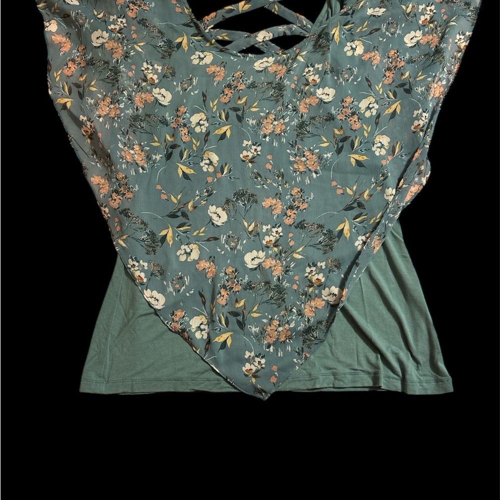 BCX Floral Teal Women's Blouse